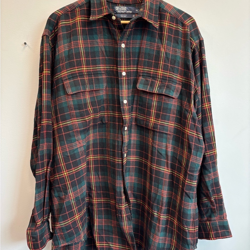 Vintage Polo Ralph Lauren 100% Wool Flannel Shirt X-Large‎ USA